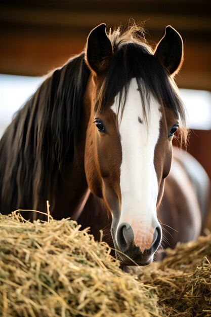 Vicino a cavallo in stalla