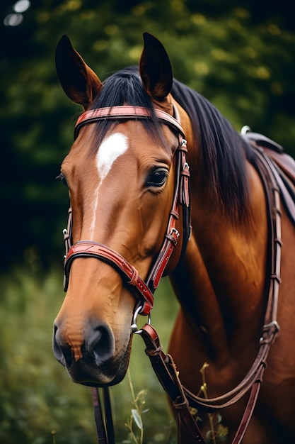 Vicino a cavallo nella foresta