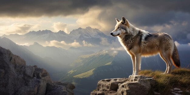 Vicino al lupo in cima alla montagna