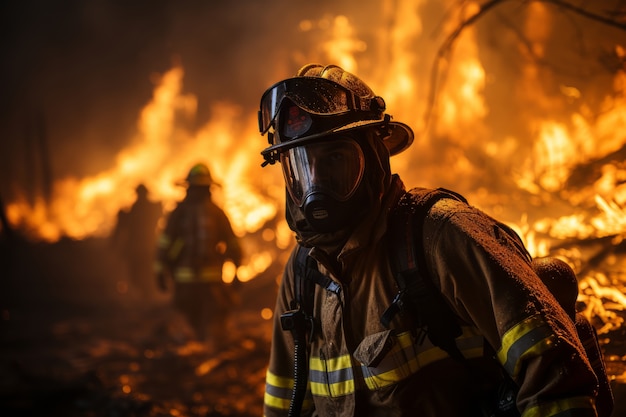 Vigile del fuoco che cerca di contenere l'incendio boschivo