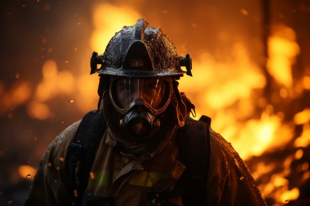 Vigile del fuoco che cerca di contenere l'incendio boschivo