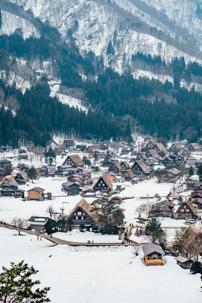 villaggio di neve a Shirakawago, in Giappone