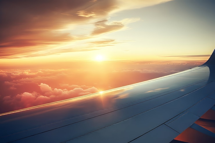 Foto gratuito vista 3d del sole sul cielo dall'aereo