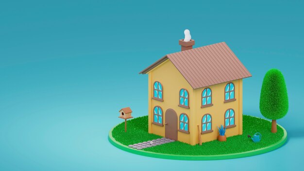vista 3d della casa con lo spazio della copia