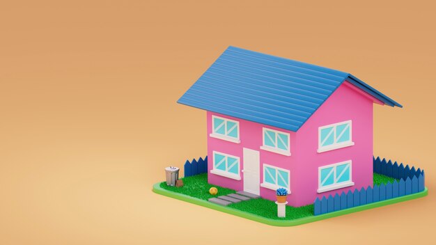 vista 3d della casa con lo spazio della copia