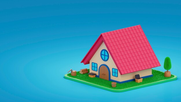 vista 3d della casa con lo spazio della copia