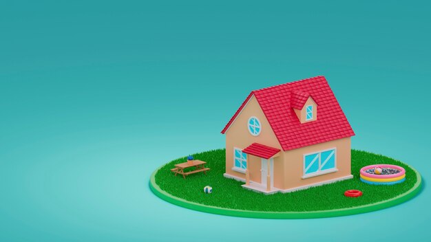vista 3d della casa con lo spazio della copia