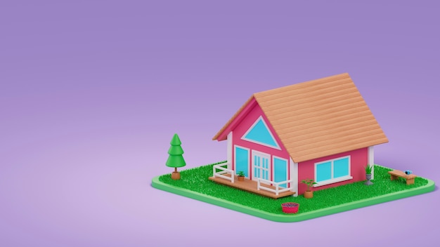 vista 3d della casa con lo spazio della copia