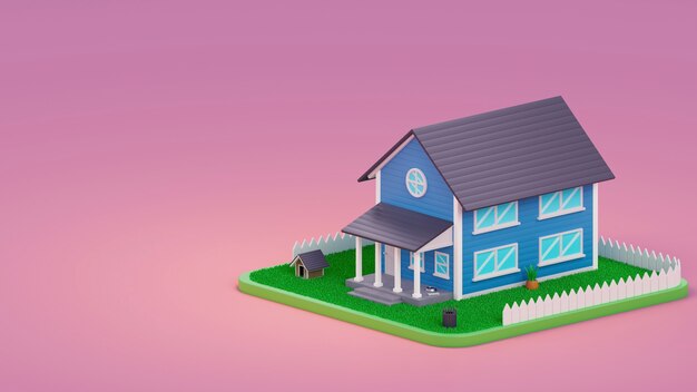 vista 3d della casa con lo spazio della copia