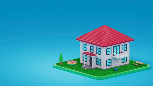 vista 3d della casa con lo spazio della copia