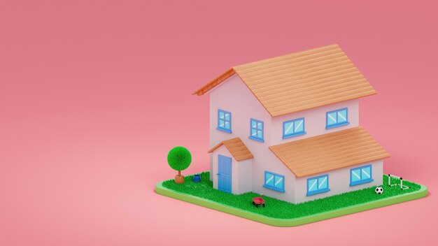 Vista 3D della casa con spazio di copia
