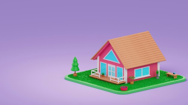 Vista 3D della casa con spazio di copia
