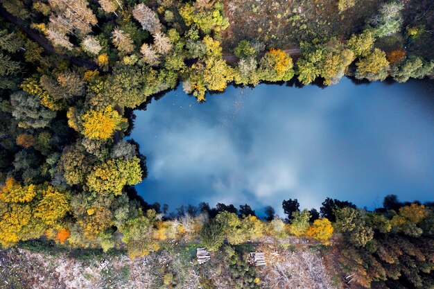 Vista aerea del bellissimo lago circondato dalla foresta - ottimo per gli sfondi