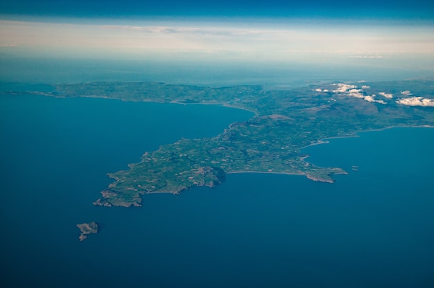 Vista aerea del Galles del Nord, Anglesey e Snowdonia