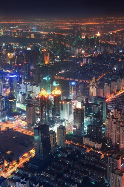 Vista aerea di notte di Shanghai