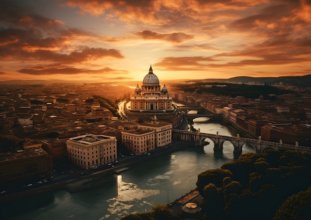 Vista aerea sulla città dall'acqua