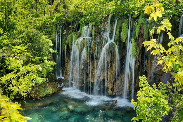 Vista affascinante del Parco nazionale dei laghi di Plitvice in Croazia