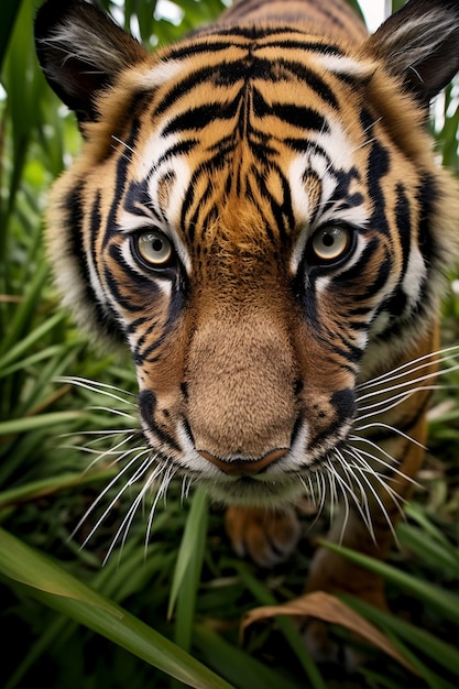 Vista anteriore di una tigre selvatica in natura