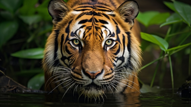 Vista anteriore di una tigre selvatica in natura