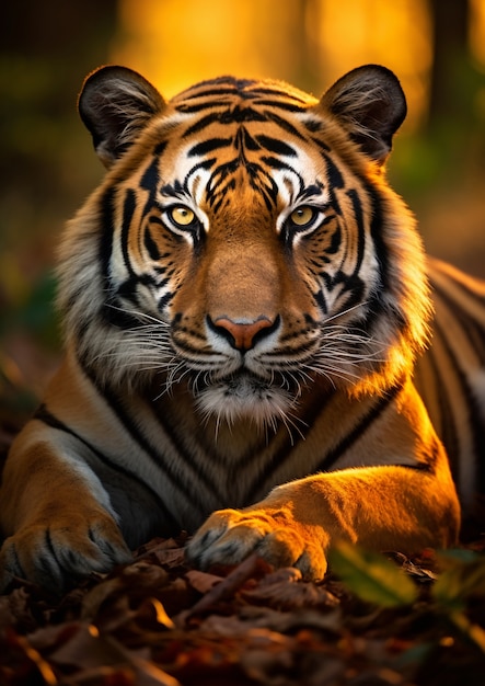 Vista anteriore di una tigre selvatica in natura