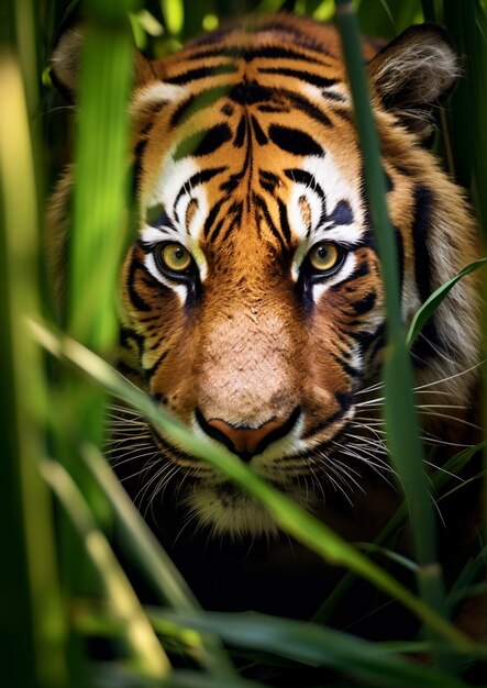 Vista anteriore di una tigre selvatica in natura