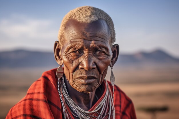 Vista anteriore uomo anziano con forti caratteristiche etniche
