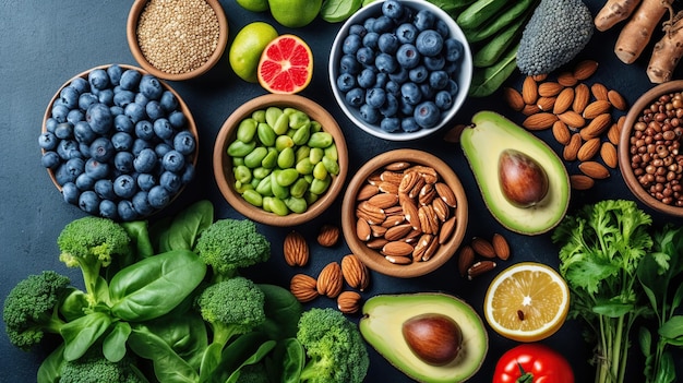 Vista dall'alto Alimenti sani Immagine generata dall'IA