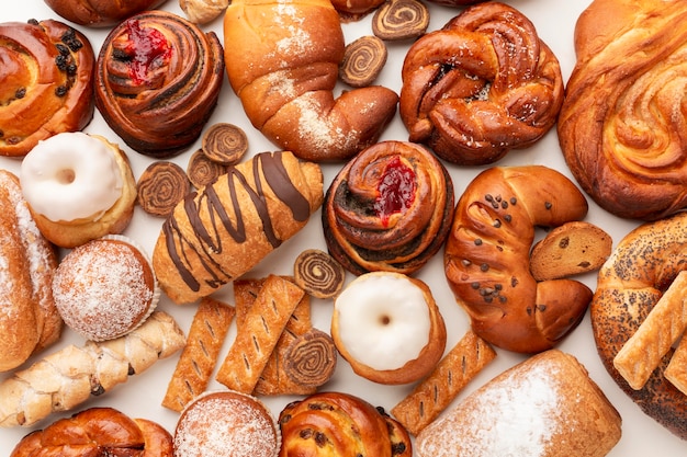 Vista dall'alto assortimento di pasticceria dolce