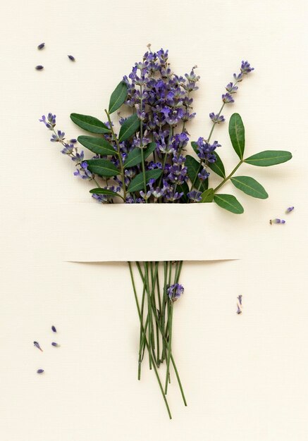 Vista dall'alto bellissimo bouquet di lavanda