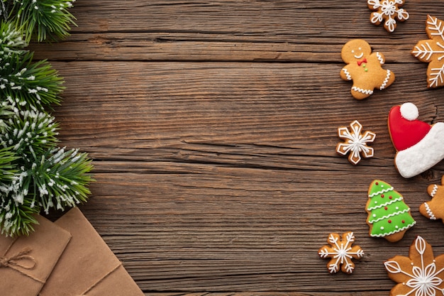 Vista dall'alto decorazione di Natale con spazio di copia