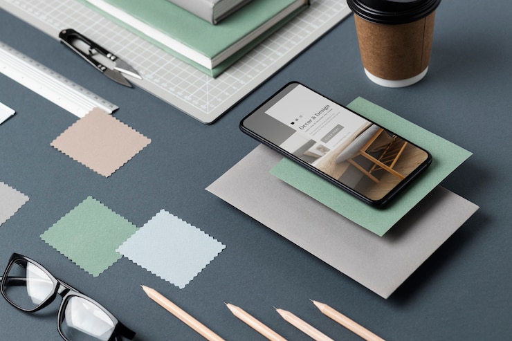 Foto gratuito vista dall'alto degli elementi di orientamento professionale per i designer