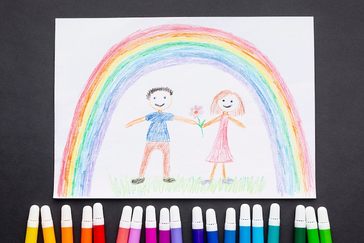 Foto gratuito vista dall'alto del bellissimo disegno colorato