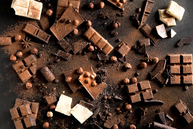 Vista dall'alto del delizioso concetto di cioccolato