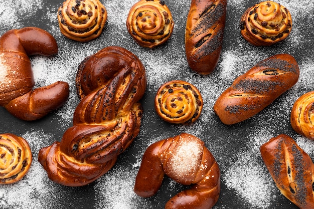 Vista dall'alto del delizioso concetto di pasticceria