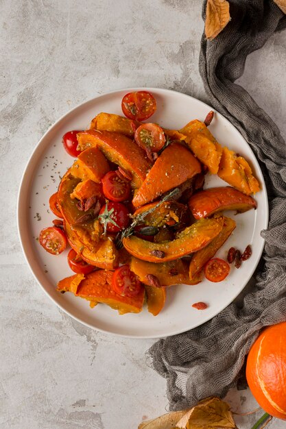 Vista dall'alto del delizioso pasto di zucca