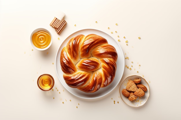 Vista dall'alto del piatto di challah per Hanukkah