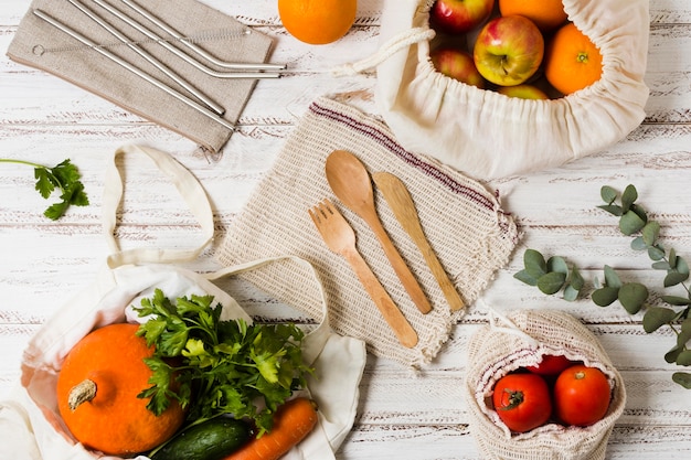 Vista dall'alto deliziosa disposizione di cibo per uno stile di vita sano