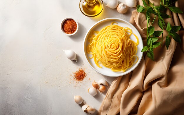 Vista dall'alto deliziosa disposizione di pasta