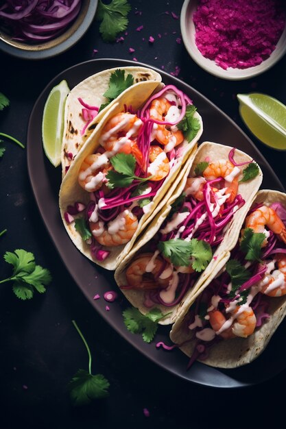 Vista dall'alto deliziosa disposizione di tacos