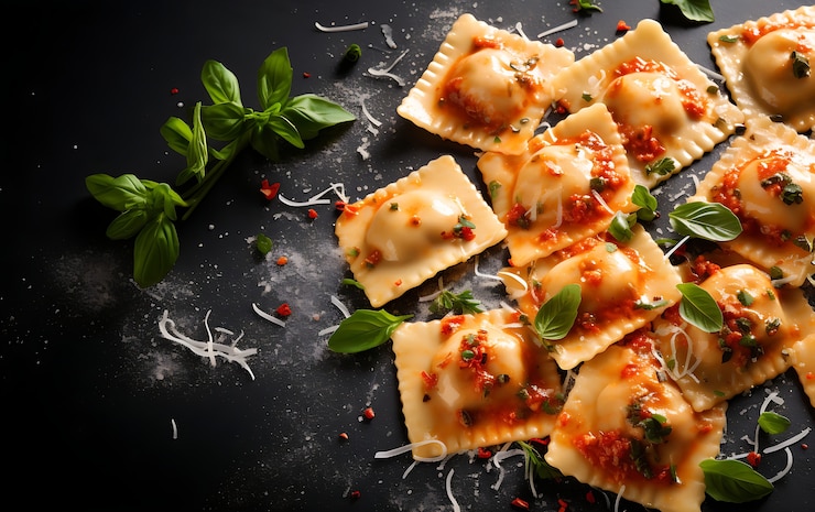 Foto gratuito vista dall'alto deliziosa pasta