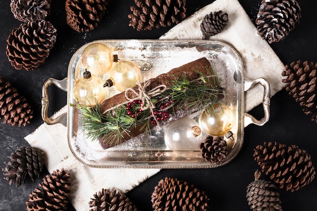 Vista dall'alto deliziosa torta fatta per Natale