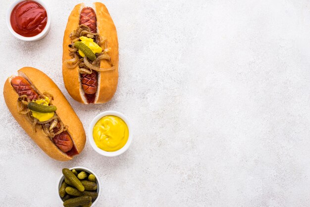 Vista dall'alto delizioso assortimento di hot dog