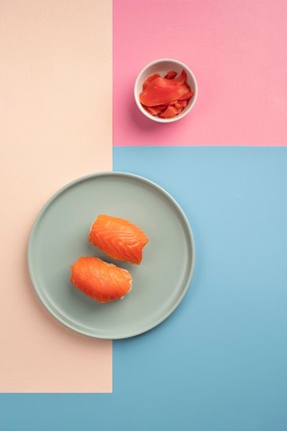 Vista dall'alto delizioso assortimento di sushi