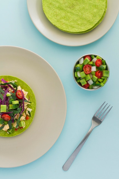 Vista dall'alto delizioso taco vegetariano