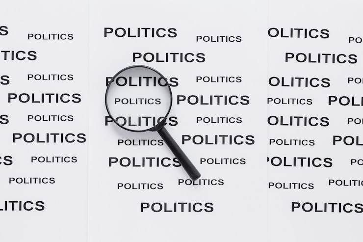 Foto gratuito vista dall'alto della lente d'ingrandimento con la politica