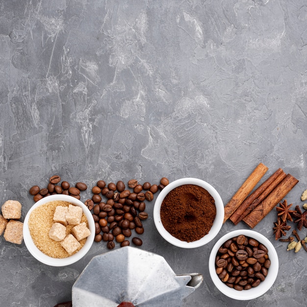 Vista dall'alto di caffè con spazio di copia