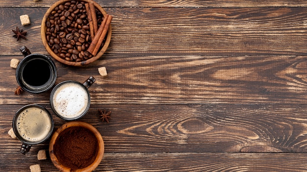 Vista dall'alto di caffè con spazio di copia