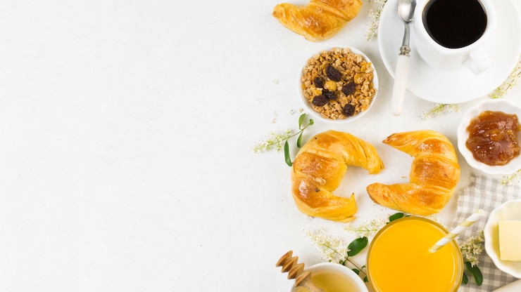 Foto gratuito vista dall&#39;alto gustosa colazione