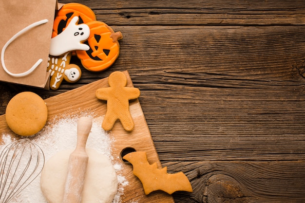 Vista dall'alto gustosi biscotti di halloween