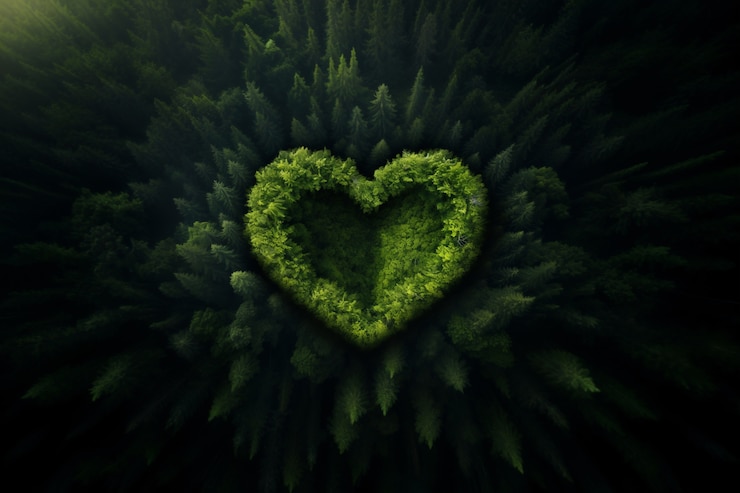 Foto gratuito vista dall'alto sulla forma del cuore nella foresta